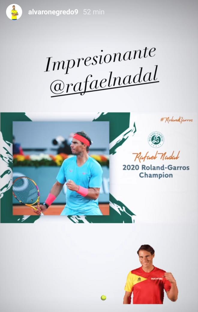 La publicación de Álvaro Negredo felicitando a Nadal.