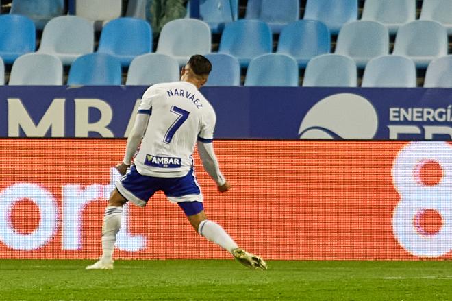 Narváez, celebrando su gol en el último Zaragoza-Albacete.