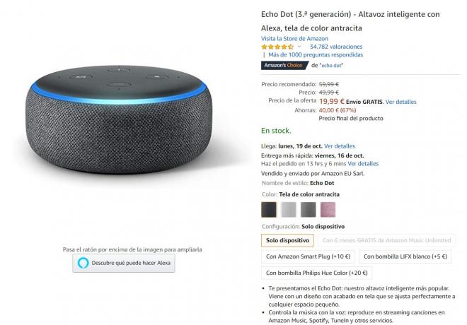 Este altavoz Echo Dot con Alexa, en Amazon Prime Day 2020.