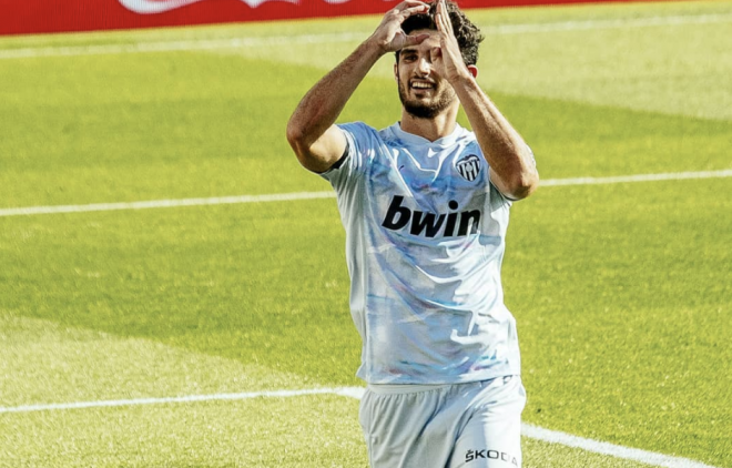 Guedes celebra su gol ante el Villarreal (Foto: Valencia CF)