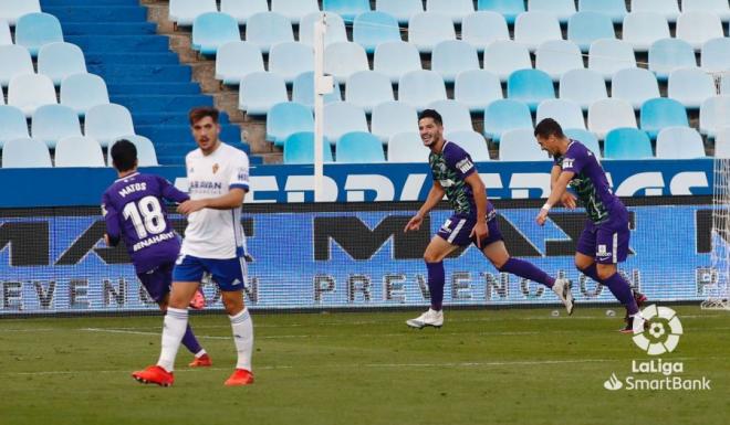Caye, Yanis y Matos celebran el gol del primero en Zaragoza (Foto: LaLiga).