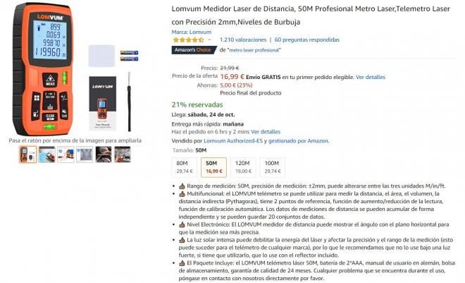 Amazon te trae el mejor precio en este medidor láser Lomvum.