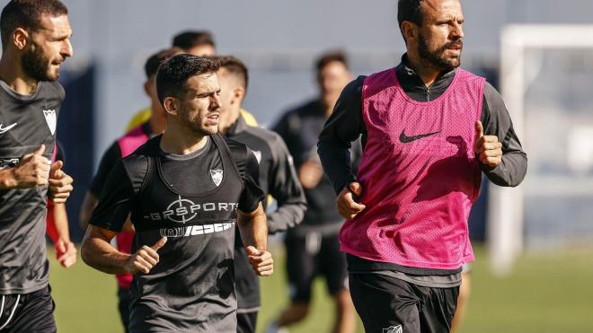 Jairo, junto a Lombán y Orlando Sá, en un entrenamiento (Foto: Málaga CF).