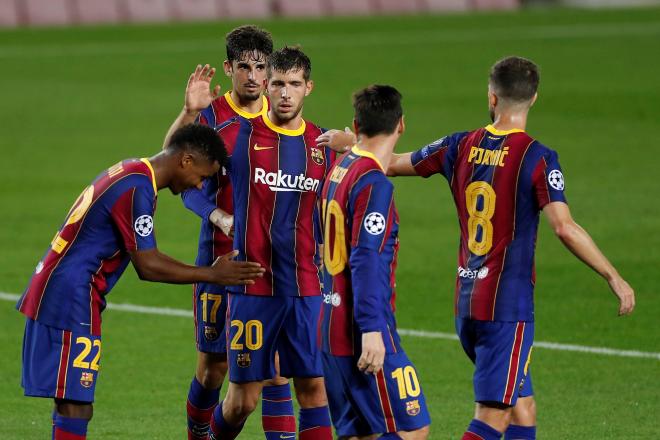 El Barcelona celebra el gol de Ansu Fati al Ferencváros (Foto: EFE).