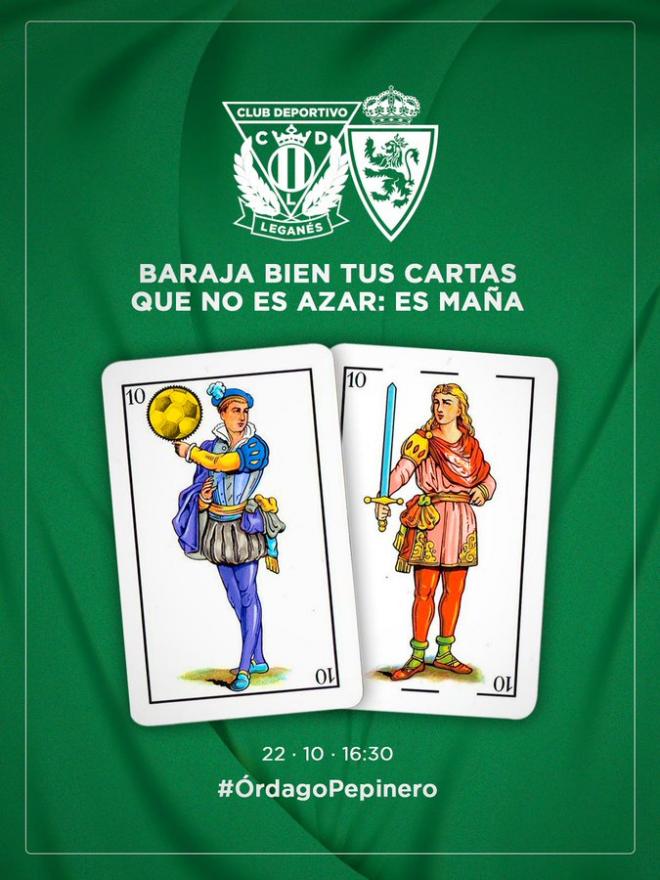 Cartel del partido entre el Leganés y el Real Zaragoza en Butarque.