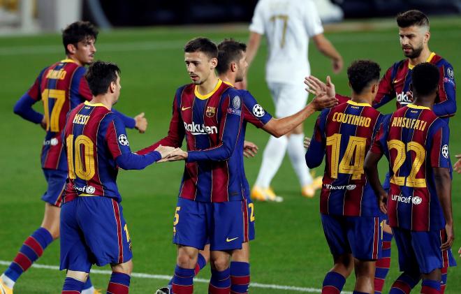 Los jugadores del Barcelona celebran un gol de Messi (Foto: EFE).