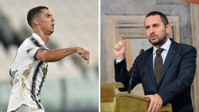 Cristiano Ronaldo celebra un gol con la Juventus y Vincenzo Spadafora acude al estrado.