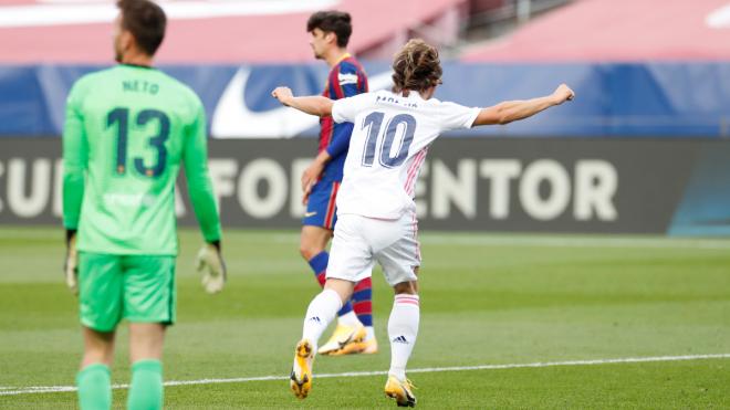 Luka Modric celebra su gol en el Clásico Barcelona-Real Madrid (Foto: RMCF).