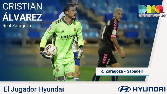 Cristian, el jugador Hyundai del Real Zaragoza-Sabadell.