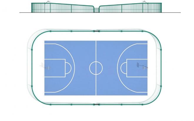 La pista de baloncesto va ubicada entre los barrios de Miribilla y San Adrián.