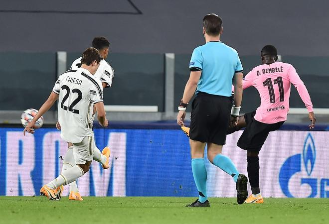 Dembélé, anotando su gol ante la Juventus (Foto: EFE).