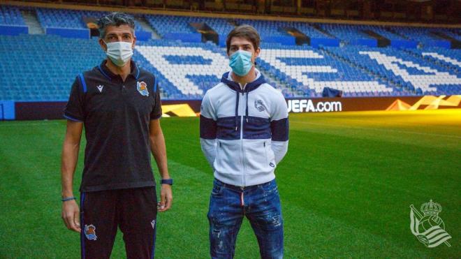 Imanol Alguacil y Aritz Elustondo, en el Reale Arena (Foto: Real Sociedad).