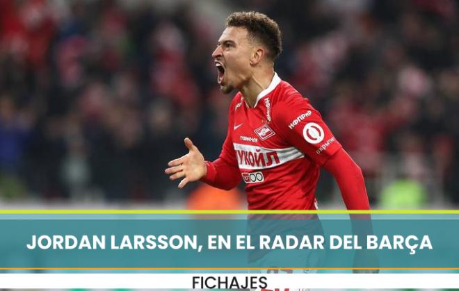 Jordan Larsson celebra un gol con el Spartak de Moscú.