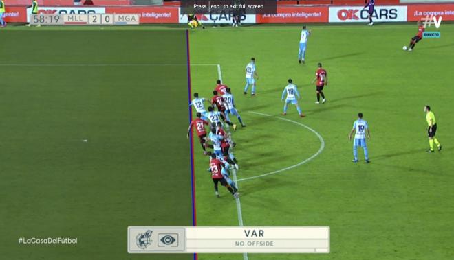 La línea trazada por el VAR en el segundo gol del Mallorca.
