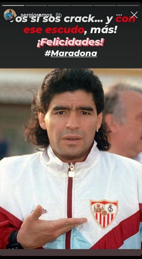 Felicitación de Sergio Ramos a Maradona.