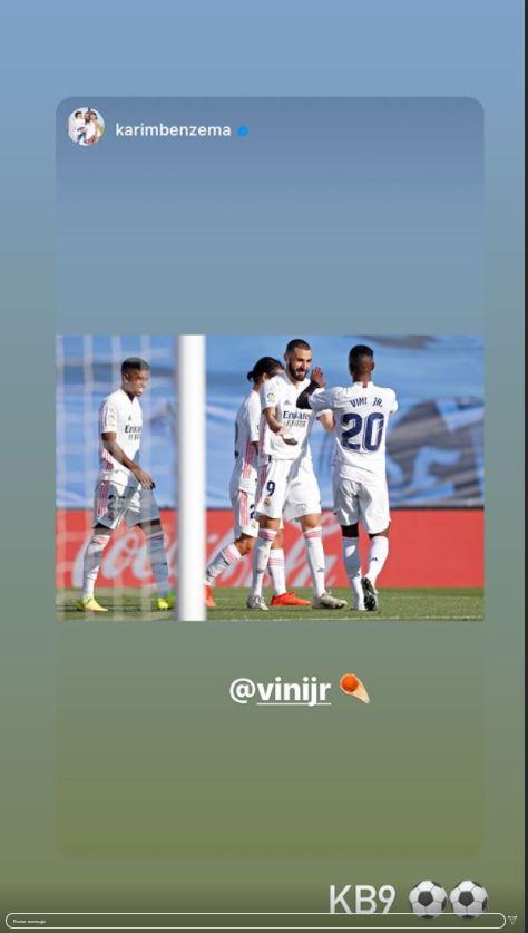 La respuesta de Vinícius al post de Karim Benzema tras el Real Madrid-Huesca.