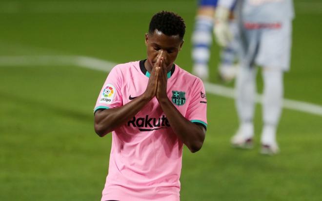 Ansu Fati se lamenta durante el Alavés-Barcelona bajo las órdenes de Koeman (Foto: FCB).