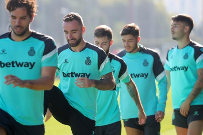 Los jugadores del Espanyol, en el último entrenamiento antes de medirse al Málaga (Foto: RCDE).