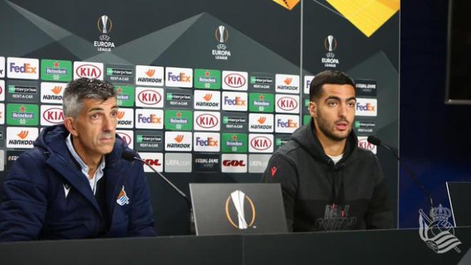 Imanol y Merino, en la rueda de prensa previa al partido contra el AZ Alkmaar (Foto: Real Sociedad