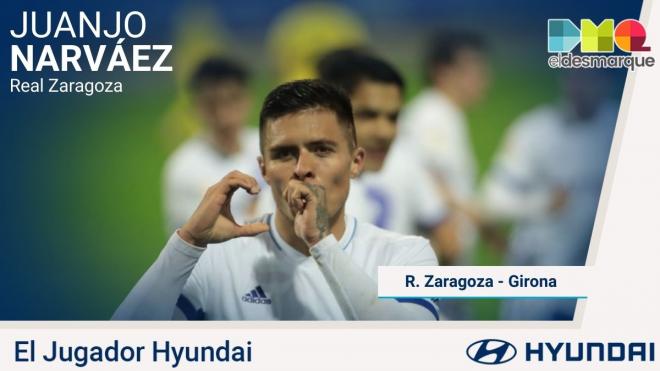 Narváez, jugador Hyundai del Real Zaragoza-Girona.