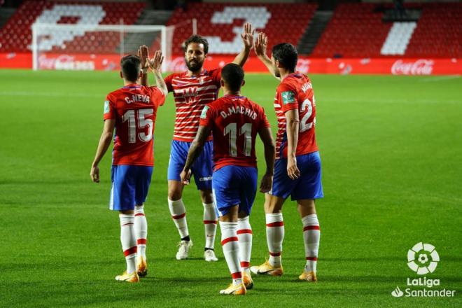 Los jugadores del Granada celebran el gol de Machis al Levante (Foto: LaLIga).