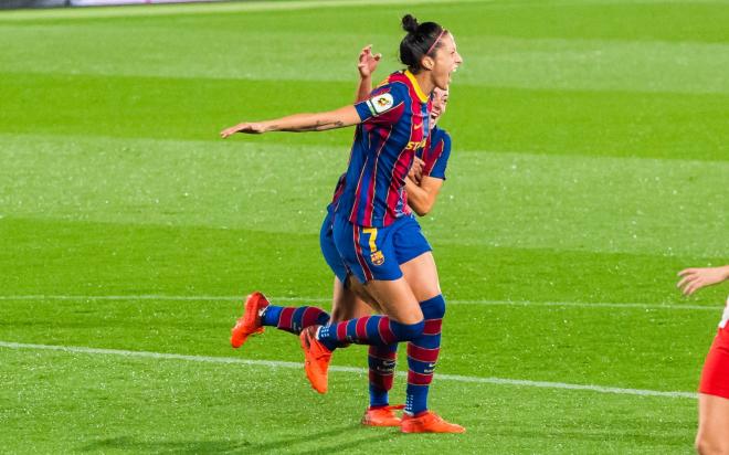 Jennifer Hermoso celebra su gol en el Barcelona-Atlético (Foto: FCB).