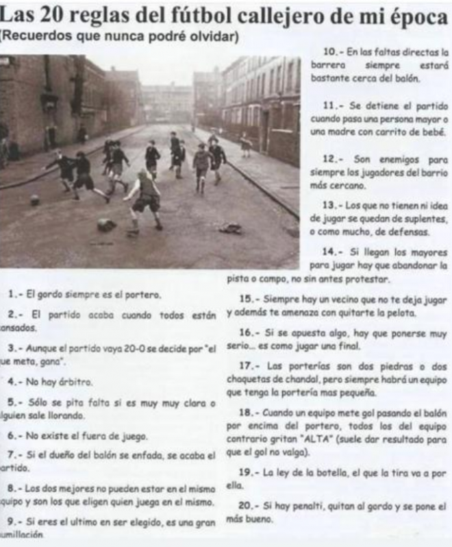 20 reglas del fútbol callejero.