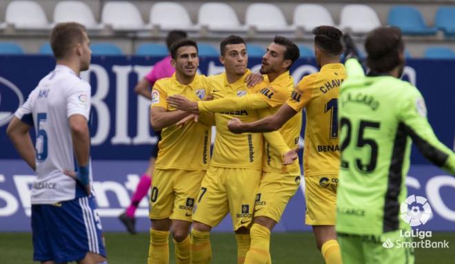 El Málaga celebra su gol en Ponferrada (Foto: LaLiga).