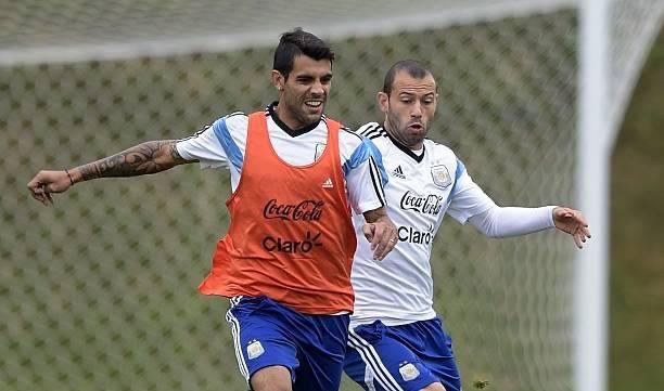 Augusto y Mascherano, en un entreno con la albiceleste.