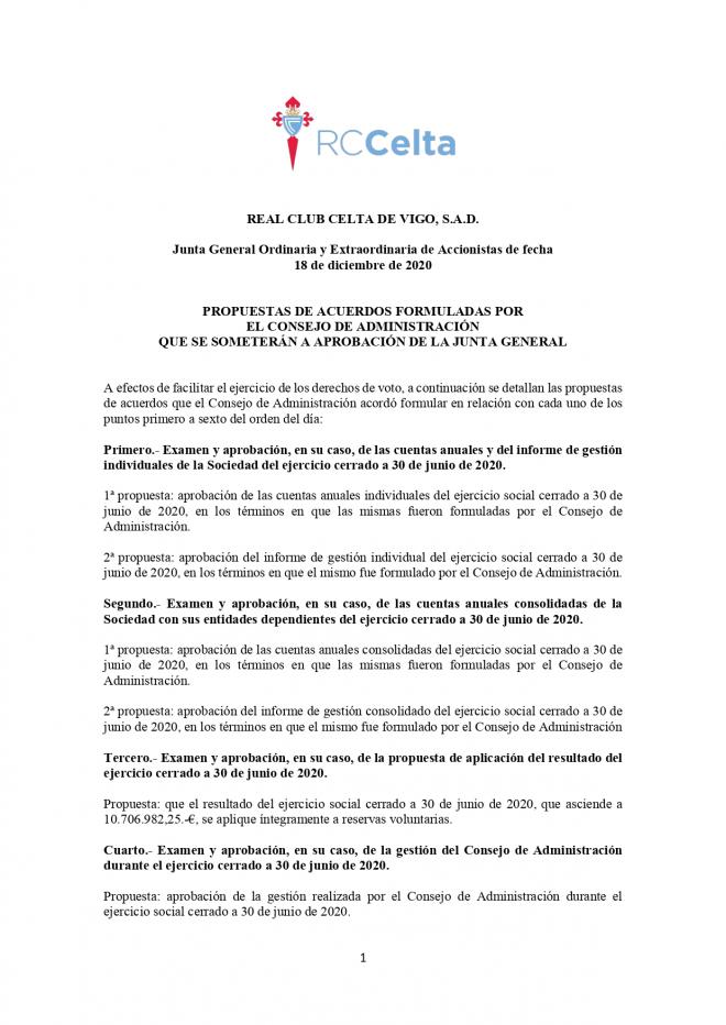 Propuestas presentadas a la Junta General de Accionistas (Foto: RC Celta).