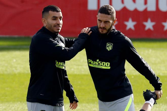 Correa y Koke, en el entrenamiento del Atlético de Madrid (FOTO: EFE).
