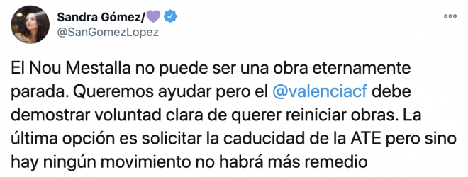Mensaje de Sandra Gómez sobre el Nuevo Estadio.