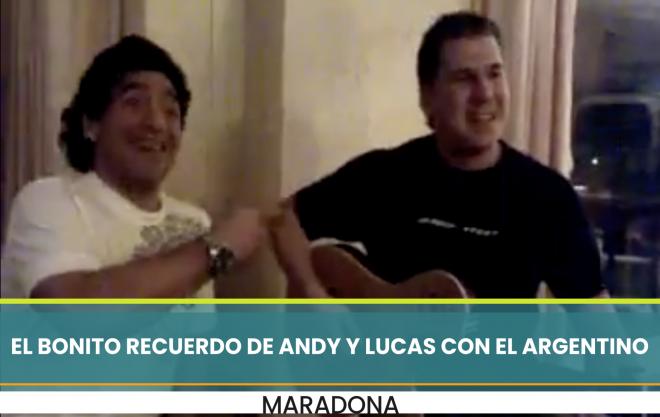 Lucas, de Andy y Lucas, junto a Maradona.