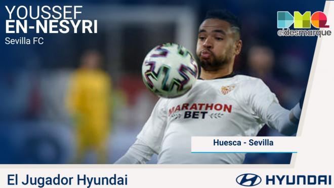 En-Nesyri, Jugador Hyundai del Huesca-Sevilla.