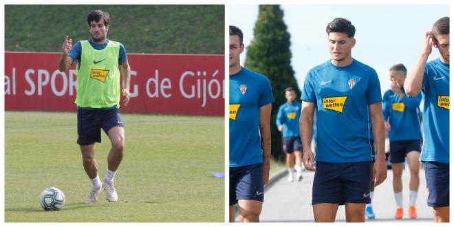 Marc Valiente y Cristian Salvador, en sendas sesiones de entrenamiento con el Sporting.