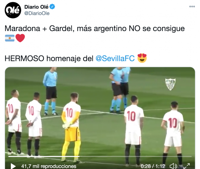 El Diario Olé halaga el homenaje del Sevilla a Maradona.
