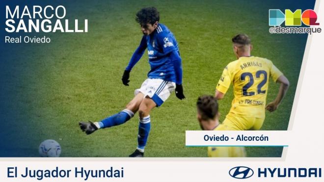 Sangalli, el jugador Hyundai del Real Oviedo-Alcorcón.