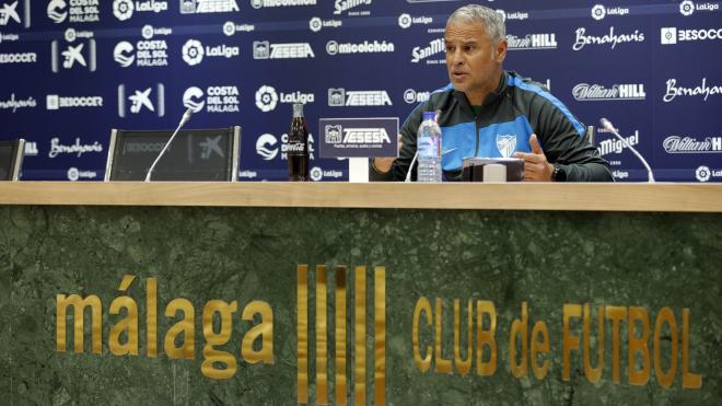 Sergio Pellicer, en la sala de prensa de La Rosaleda (Foto: Málaga CF).