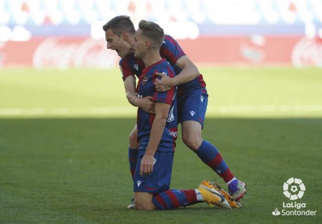 Levante - Getafe: Dani Gómez celebra su primer gol como granota. (Foto: LaLiga)