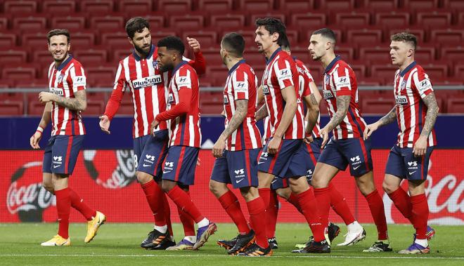 Los jugadores del Atlético celebran el gol de Lemar (Foto: ATM).
