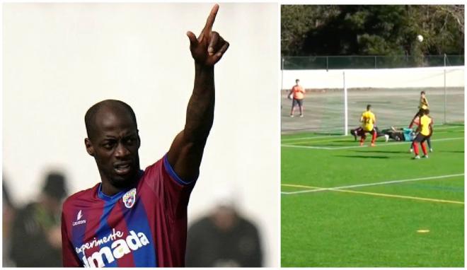 Edinho, con la camiseta de su actual club y en el momento de su lesión.