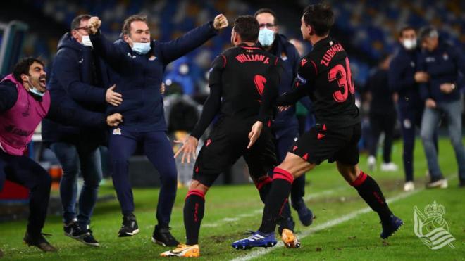 La Real Sociedad celebra el gol de Willian José ante el Nápoles en la Europa League (Foto: Real S