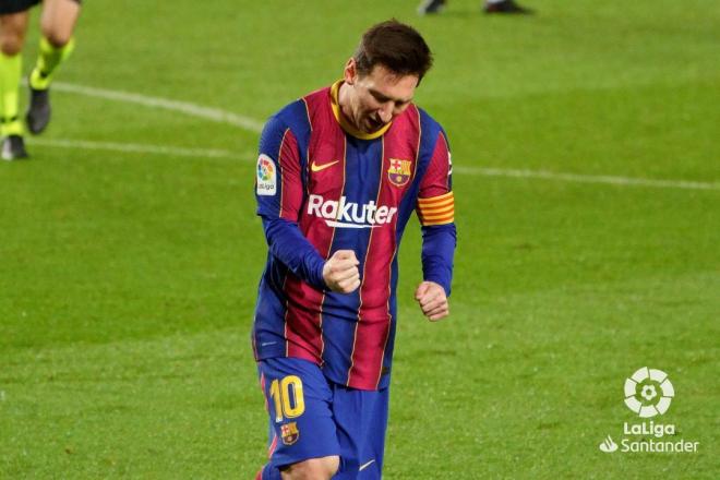 Leo Messi celebra su gol al Levante (Foto: LaLiga).