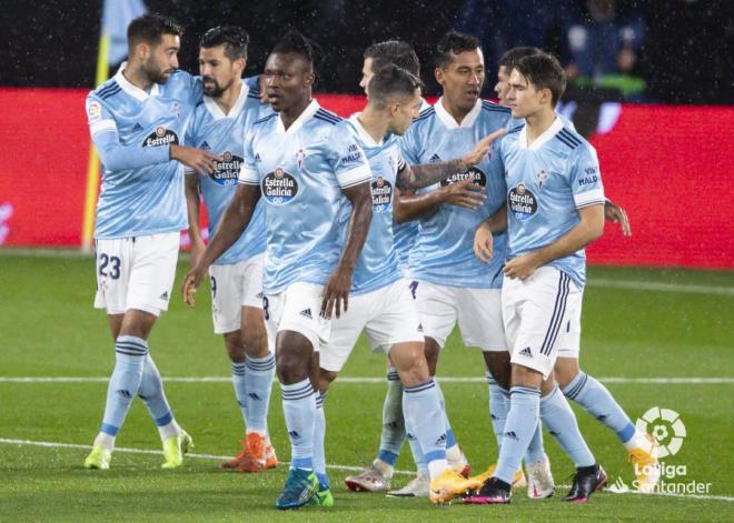 El Celta celebra el gol de Nolito ante el Cádiz (Foto: LaLiga).