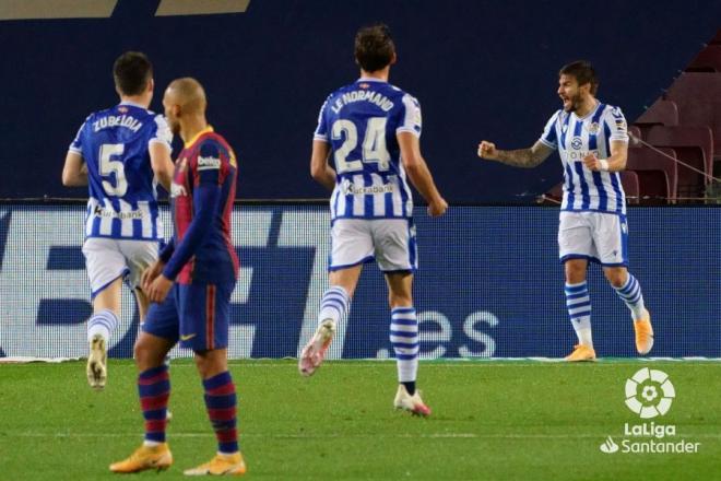 Portu celebra con rabia el gol de Willian José al Barça (Foto: LaLiga).