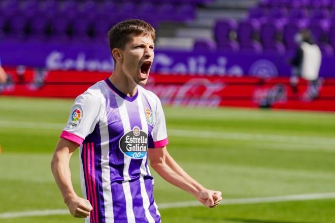 Toni Villa, tras el gol anotado a la SD Éibar en Zorrilla (Foto: Real Valladolid).