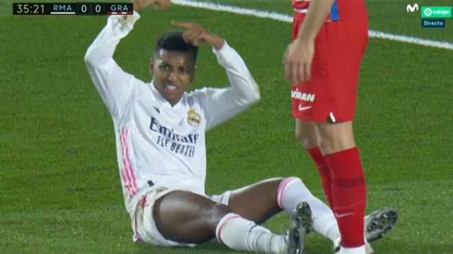 Rodrygo, lesionado en el partido del Real Madrid.