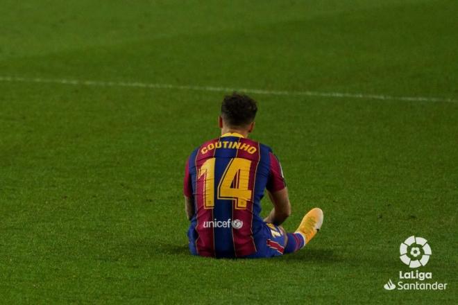 Philippe Coutinho, lesionado durante el partido del  FC Barcelona ante el Eibar (Foto: LaLiga).