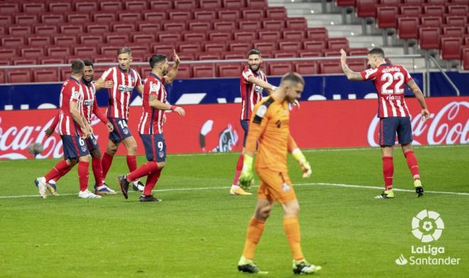 El Atlético de Madrid celebra el gol de Luis Suárez al Getafe (Foto: LaLiga).
