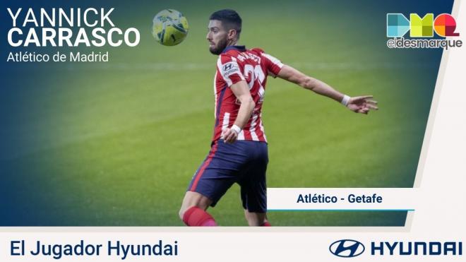 Yannick Carrasco, jugador Hyundai del Atlético de Madrid-Getafe.